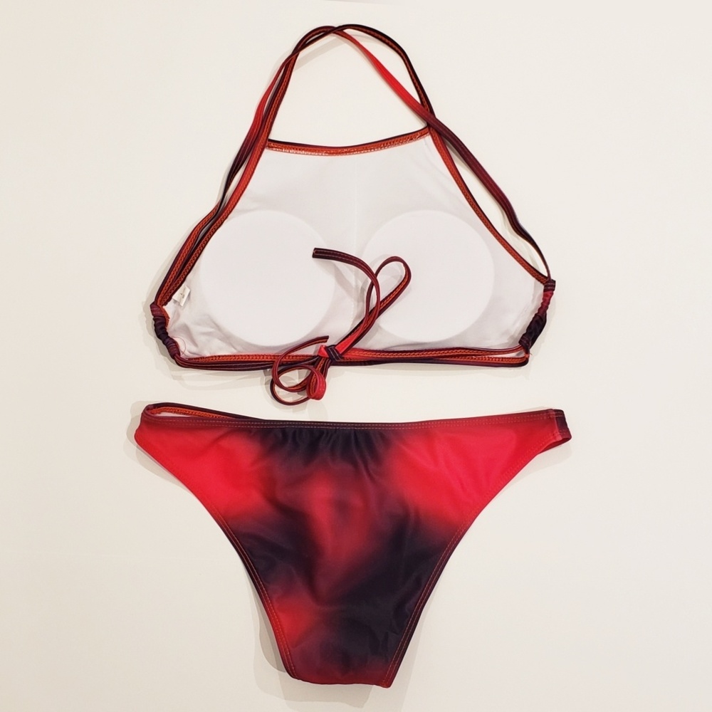 Bikini Red & Black Criss Cross Halter - Picture 3 of 8